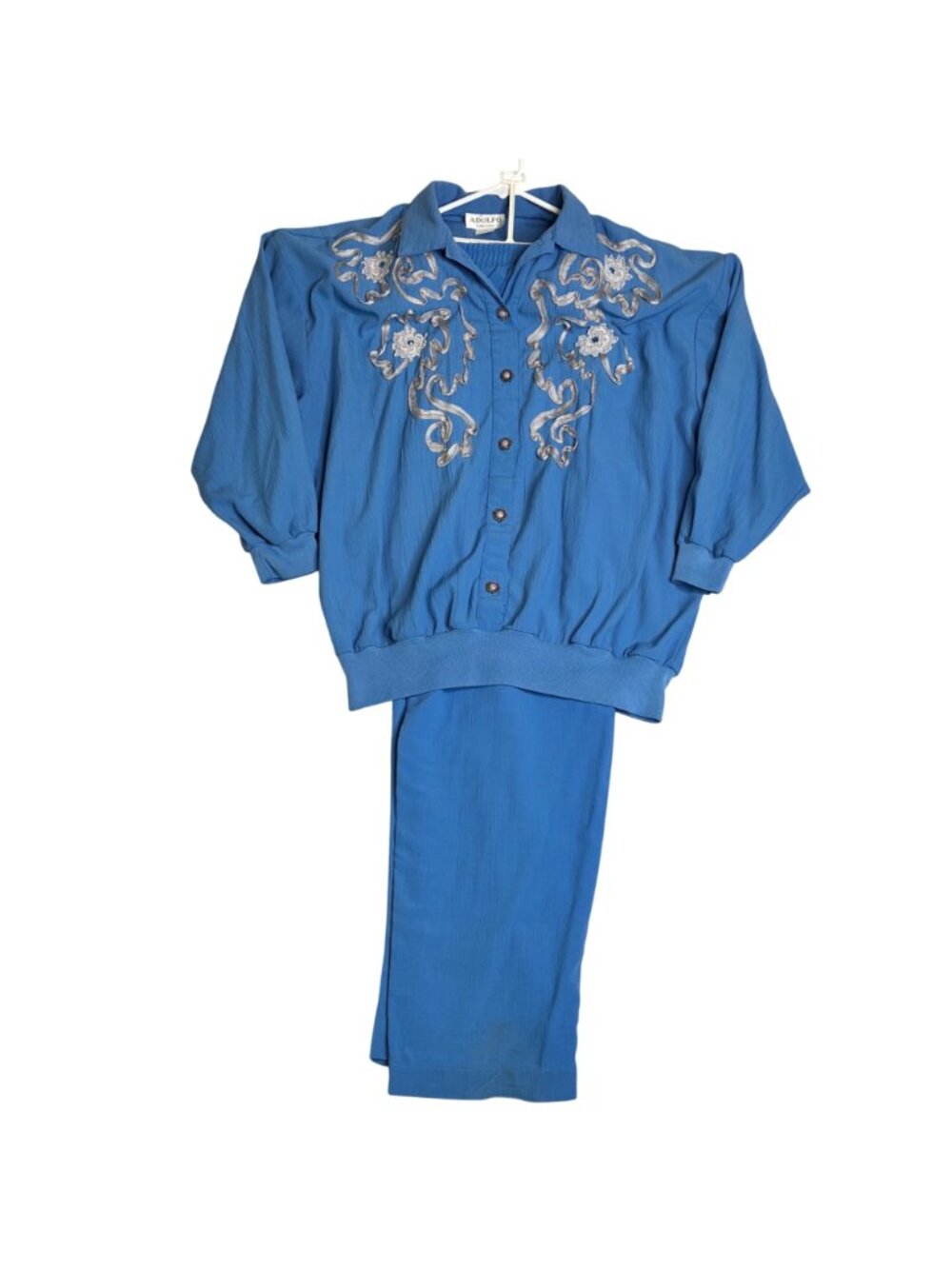 Adolfo Collectibles Blue 2-Piece Set XL With Embroidered Top & Pants Polyester/R - Picture 2 of 11